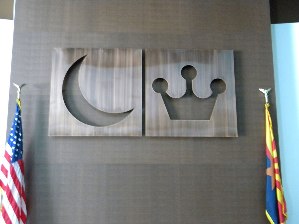 Crescent Crown. Brass logo with custom finish.
