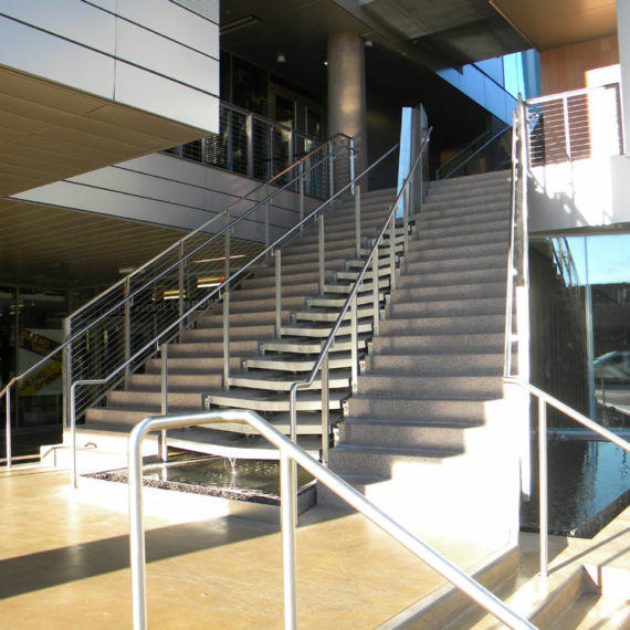 ASU Recreation building. Water falls within Stainless stairway.