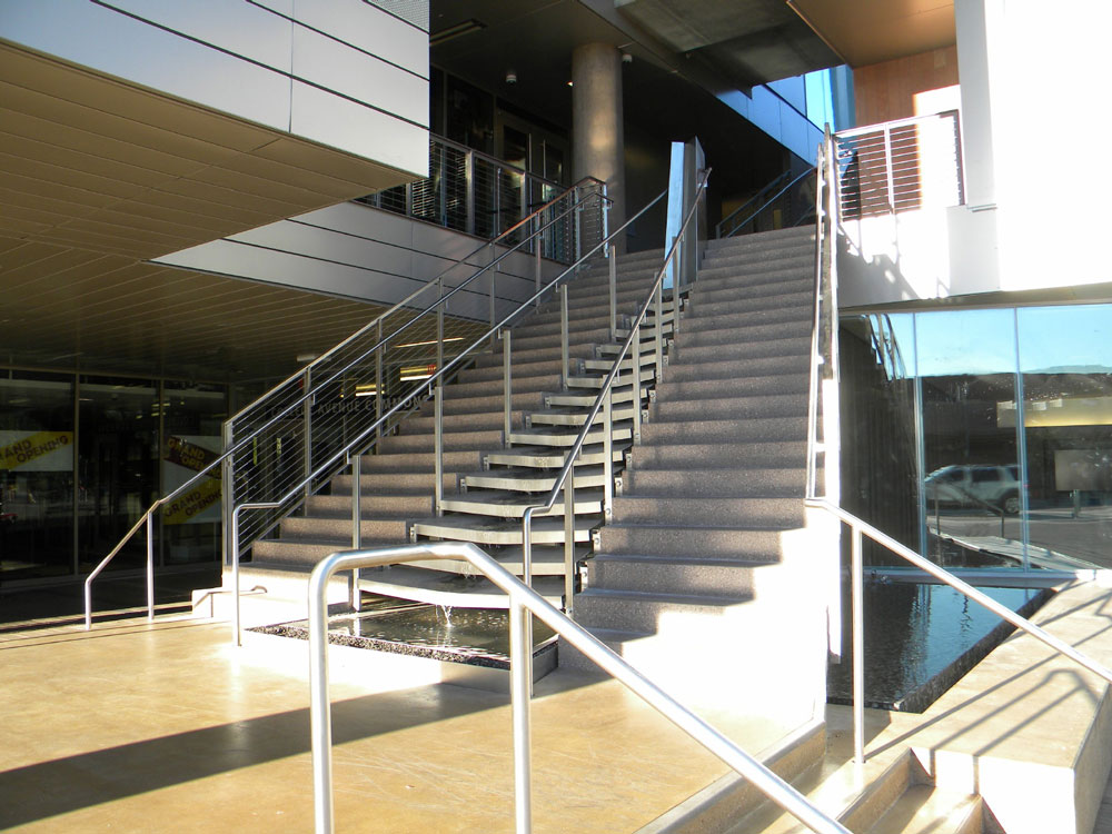 ASU Recreation building. Water falls within Stainless stairway.