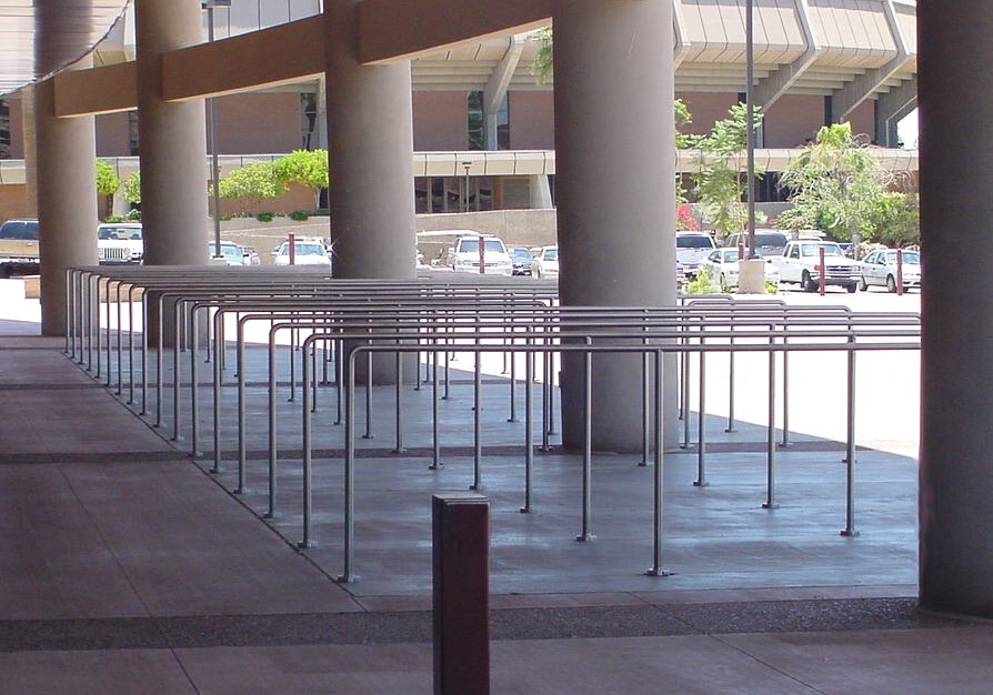 ASU ticket counter. Stainless steel que lines.