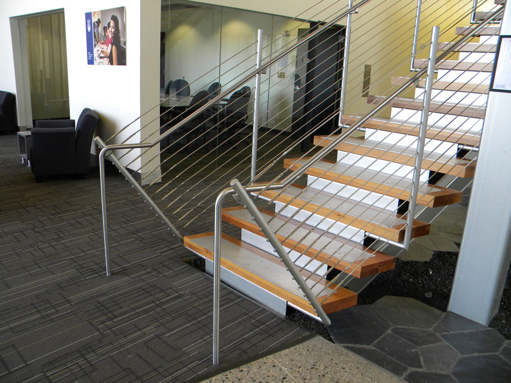 Prescott Valley Library - Stainless steel cable and handrail on painted steel post.