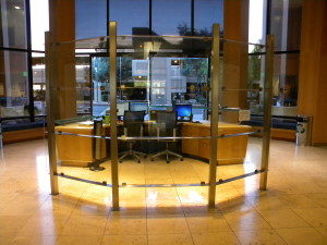 Rio Salado. Stainless steel and glass desk top and room divider.