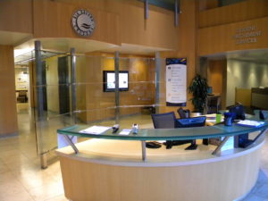 Rio Salado. Stainless steel and glass desk top and room divider.